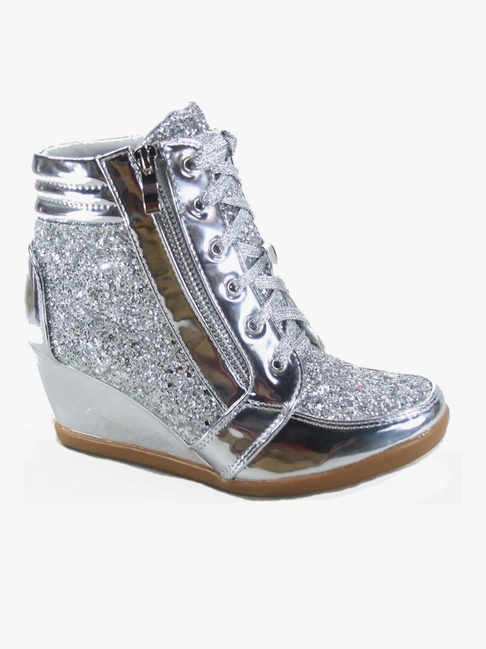 Silver Glitter Wedge Sneakers - Women's Fashion Athletic Shoe